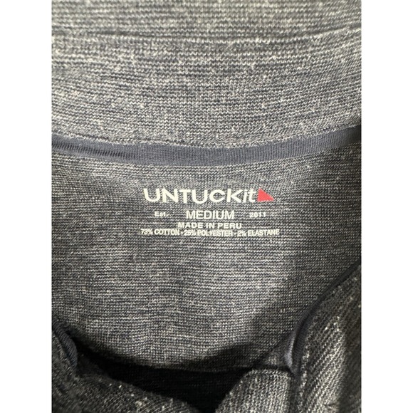 UNTUCKit Argill Polo Shirt Mens Medium Long Sleeve Heather Navy Blue Pocket - Picture 3 of 9